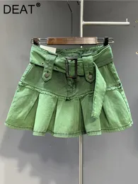 Jupes DEAT Mode Patchwork Jupe En Jean Plissée Pour Femmes Taille Haute Décontractée Lâche A-ligne Jupes Femme Printemps 11XX01134 230511