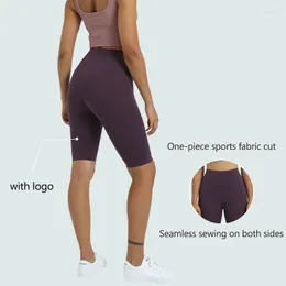 Pantalones cortos activos Marca con logotipo Fitness Mujeres Tight Ciclismo Yoga Cintura alta Pantalones deportivos Sin línea incómoda Leggings