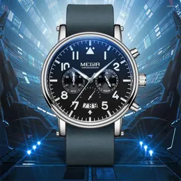 Наручные часы MEGIR 2149 мужские часы модные водонепроницаемые кожаные спортивные мужские часы бизнес-хронограф мужской Montre Homme