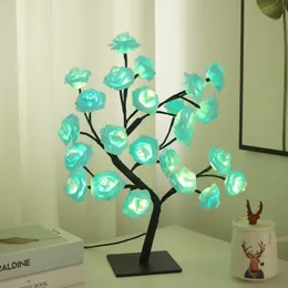 Bordslampa 24 LED -lampor Rose Flower Desk Tree Light, Night Light Warm White USB Operated Gift for Women Teens Girls For Party Wedding Christmas Indoor Home Decor