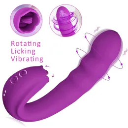 Clitoral Licking Rotating g Spot Vibrator 3 in 1 Clit Tongue Dildo Vaginal Vibrating Stimulator 10 Modes Sex Toys for Woman