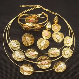 YuLaili goud gevulde mode ketting set verlovingskostuum ronde ontwerp dames grote sieraden sets