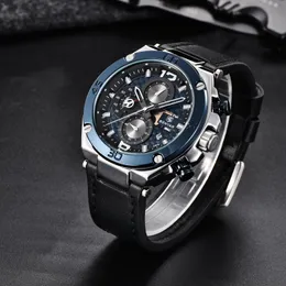 Armbandsur Benyar 2023 Män tittar på läderkvarts Titta på Casual Waterproof Male Wristwatch Relogio Masculino