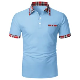 Luxury Designer Clothes Men 2023 Summer Men's Polo Shirt Plaid Trim Slim Lapels Short Sleeve Patchwork Top T-shirt Polo for Man