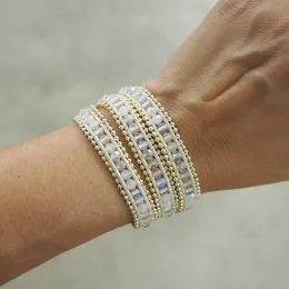 Chain Coming White Mix 3 Wrap Bracelet with Bead Boho Beadwork 4mm Crystal Unique Wrist Unisex Jewelry for Gift 230511