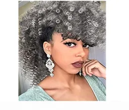 High Puff Afro Ponytail Silver Szare Naturalne Najważniejsze wydarzenia Naturalne Najważniejsze wydarzenia Dwucie mieszane Mohawk Kinky Brazilian Hair Bun with Bangswrap 6878527
