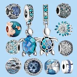 Ciondoli in argento sterling 925 per perline di gioielli Pandora New Ocean Blue Sea Turtle ciondola il ciondolo con perline