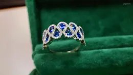Cluster Rings 2798 Solid 18K Gold Nature 1.36ct Blue Sapphire Gemstones Diamonds For Women Fine Jewelry Presents