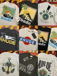 Дизайнерская футболка Rhude, футболки с короткими рукавами, футболка для мужчин и женщин, летний стиль, топы слегка большего размера, модная футболка High Street