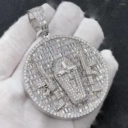 Cadenas Iced Out Round Hip Hop Gun Jesús Colgante Oro Plata Color Fit Cadena cubana Collar Pavimentado Baguette CZ Para hombres Joyería