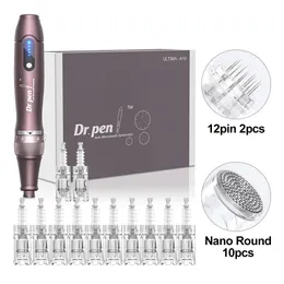 Dr. Pen Ultima A10 Pen Pen MicroNeedle Roller 12カートリッジワイヤレスダーマオートペン電気マイクロニードルスキンケアマシン