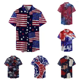 メンズカジュアルシャツ愛国的なスタープリントシャツ夏祝祭7月4日男子斬新なブラウス半袖デザインビンテージカーディガントップ