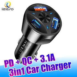 3 Ports Multi USB PD Car Charger 55W Quick Charging Adapter QC3.0 Fast Car Charge for iPhone 14 Pro Max Samsung Huawei izeso