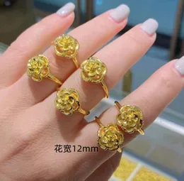 Solitaire Ring 999 real gold wedding rings jewelry 24k original for women big flower about 1g small size 4 5 230511