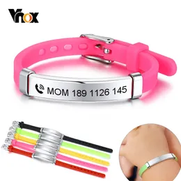 Vnox Personalisieren Sie Kinder-Baby-ID-Armbänder aus weichem Silikon, Ruder, Edelstahl, für Kinder, Mädchen, Jungen, individuelles Notfall-Namenstelefon