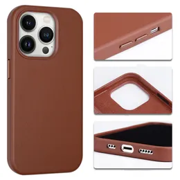 Magnetic Genuine Leather Vogue Phone Case for iPhone 14 13 12 Pro Max Durable Full Protective Soft Bumper Solid Lychee Grain Back Cover Supporting Wireless Charging