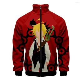 Erkek Ceket Beyzbol Ceket Meliodas Anime Harajuku 3D Stand Yaka Sweatshirt Sıradan Yüksekstret Sonbahar/Bahar Zipper Japon Şık