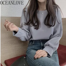 Women's Blouses Shirts OCEANLOVE Office Ladies Solid Puff Sleeve Spring Tops Elegant Retro Blouse Women Chic Loose Blusas Mujer 19812 230510