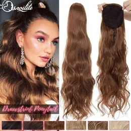 Snoilite 24inch Long Wavy Ponytail Hair Extension Synthetic Drawstring Clip in Hairpiece Body Wave Ponytail 2202082712415