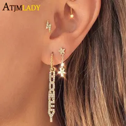 Dangle Chandelier Letter Couple Honey Sweet Long Drop Earrings For Women Micro Pave 5A CZ Tassel Cute Lovely Party Wedding Jewelry 230511