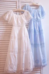Sukienki swobodne kobiety sukienki w stylu Japonii w stylu stały kolor Hollow Out Hafloidery High talia bawełniana długie sukienki Kobiety 230511