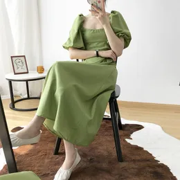 Casual klänningar avokado grönt temperamentklänning kvinnors sommar franska orange stjälk lång kjol retro designkänsla nisch midja tunt