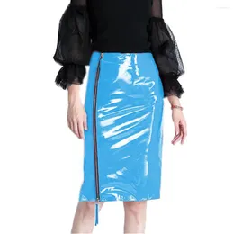 Skirts Sexy Gloosy PVC Leather Wraps High Waist Barrel Skirt Women Side Zip Bodycon Slim Mini Pencil Club Gothic Casual Workwear