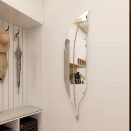Наклейки на стенах Большое перо 3D зеркало для гостиной искусство домашний декор виниловой шлейф наклейка DIY Акриловая роспись 230510