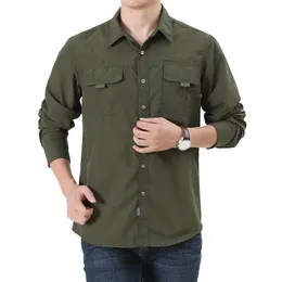 Men's Casual Shirts Autumn Mens Cargo Shirt Military Polyester Long Sleeve Army Camisa Masculina Outdoor Tactical Clothes Oversize Men 230511