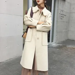 Kvinnors ull blandar kappa koreanska kvinnor dubbelsidiga ullrockar rosa lång höst vinterkvinna jacka casaco feminino 2023 y18dm072 sv