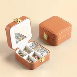 Jewelry Pouches Portable Box Travel Mini Double Simple PU Leather Jewellery Earrings Ring Necklace Organizer Storage Case Casket