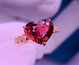 Klusterringar E422 Rubellitring Fina smycken Pure 18K Gold Natural Tourmaline 4.6ct Gemstones Diamonds Gift Female For Women
