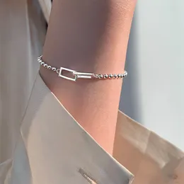 Ventfille 925 Sterling Silver Geometric Square Round Bead Bracelet for Women Personality Temperamentシンプルなハンドジュエリーパーティー