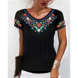 Kvinnors t-shirt vintage kvinnors t-shirt 2023 Nya 3D-trycktoppar Tribal Ethnic Style Casual Blus Summer O-Neck T-shirts Lady Plus Size Clothing P230510