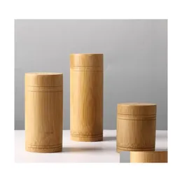 Storage Boxes Bins Bamboo Bottles Jars Wooden Small Box Containers Handmade For Spices Tea Coffee Sugar Receive With Lid Vintage L Dh9R3