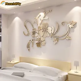 Naklejki ścienne 1 Zestaw Wykwintnych kwiatów 3D Mirror Odłączane naklejki Muralist z sypialnią telewizor akrylowy dekoracja tła 230510