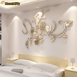 Wall Stickers 1 Set of Exquisite Flower 3D Mirror Detachable Decals Art Muralist with Bedroom TV Acrylic Background Decoration 230510