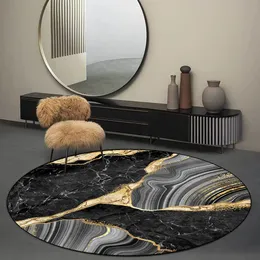 Dywany okrągłe dywany do salonu w stylu nordyckim abstrakcyjne marmur czarny złoty obszar nowoczesny luksusowy domek dekoracja przeciwpoślizgowa Mat 230511
