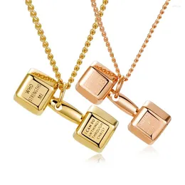 Chains Valily Gold Color Couple Fitness Dumbbell Pendant Necklace Stainless Steel Collar Choker Chain Jewelry For Women Men