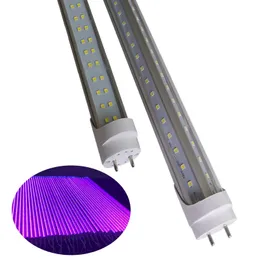 Purple Pink T8 Integrated V Shaped UV LED Black Light, UVA 395NM 405NM LED Tube 1Ft 2FT 3FT 4FT 5FT 6FT 8FT 395NM 400NM Ultraviolet Light