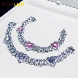 Цепочка заморожена Bling Cubic Zirconia Miami Cuban Link White Pink Heart Cz Bracelet Bracelet роскошные украшения для женщин 230511