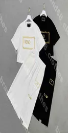 تنورة مصممة فاخرة ومجموعة أعلى للنساء مثير قميص قصير الأكمام قصيرة الأكمام تنانير الخصر العليا شعار دبوس الذهب شعار لباس برونز l3880886