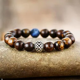 Chain Men Punk Armband 10mm Bronzite Stone Tibetan Bead Stretchy Armband Yoga Mala Elastic Charm Jewelry 230511