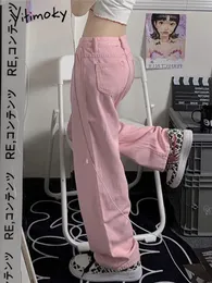 Women's Jeans Yitimoky Baggy Pink Jeans Women's Kawaii Korean Fashion Super Size Low Waist Wide Leg denim Trousers Street Loose Trousers Y2K 230511