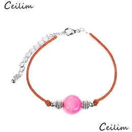 Charm Bracelets Handmade Agates Stone Bead Bracelet Wax Thread Rope Adjustable For Women Men Wholesale Jewelry Gift Accessor Dhgarden Dh6G5