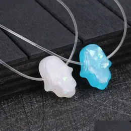 Pendant Necklaces Blue White Opal Necklace Hand Pendants Transparent Chain Choker Women Jewelry Collier Drop Delivery Dhgarden Dhtzm