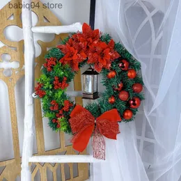 Decorative Flowers Wreaths Christmas decorations Christmas oil lamp with red flower home front door decoration scene wreath T230512