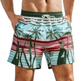 Pantaloncini da uomo Estate Pantaloncini da uomo di grandi dimensioni Elastico in vita con lacci in rete Coconut Tree Stampato a righe Beachwear Boys Xxl