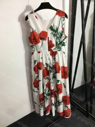 23ss donna abbigliamento firmato donna abiti estivi abito temperamento grande fiore rosso stampa abito gilet senza maniche vita chiusa abbigliamento donna di alta qualità