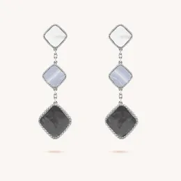 Designer three four leaf Clover earrings 925 silver Fashion Classic earrings Fritillaria agate pearl carbon Diamond earrings Mother's Valentine's Day gift